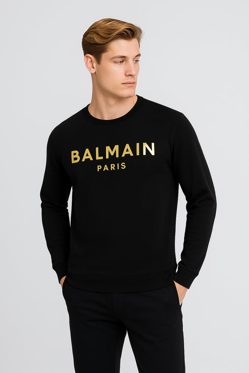 BALMAIN PARIS GOLD  METALLIC LOGO SWEATSHIRT